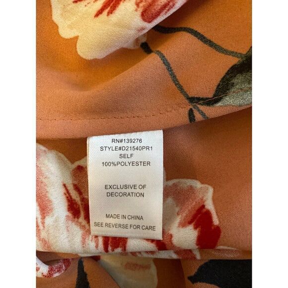 Daniel Rainn Women's Orange Floral Sleeveless Keyhole Back High Neck Blouse Sz L - Picture 8 of 8